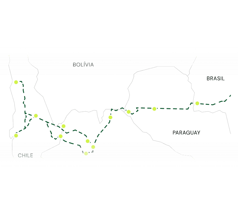 Mapa com a rota-bioceânica traçada.